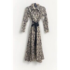 NWT Trish Scully Constance Maxi Dress Navy Damask Size 0 Rhinestone Long Sleeve